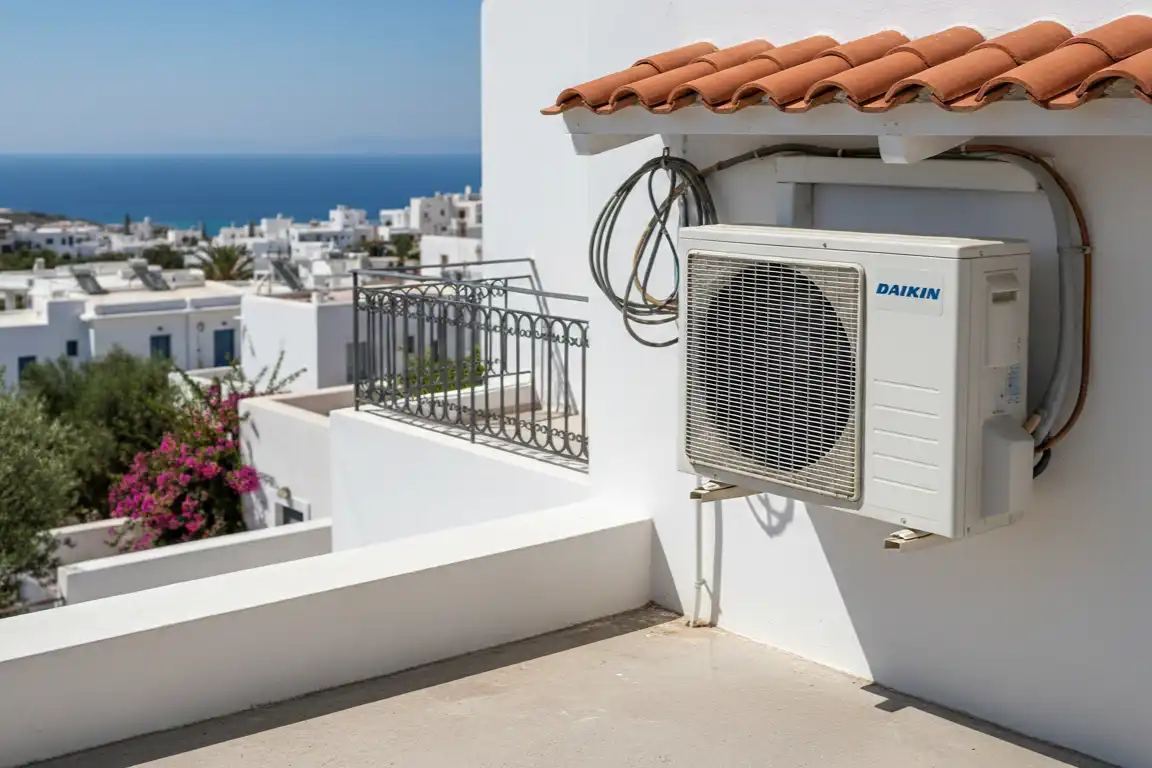Hvac technician repairing a heatpump in crete