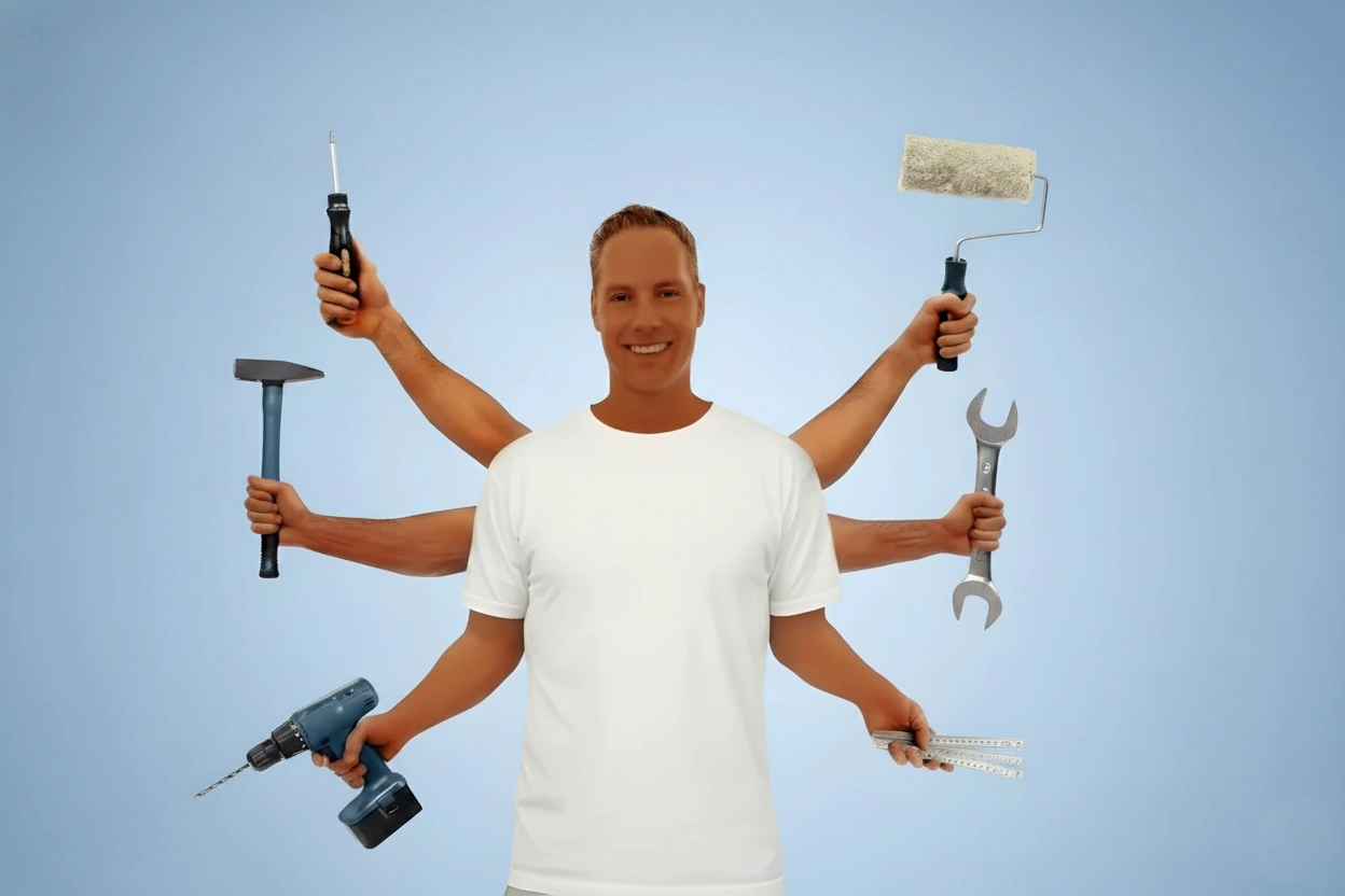 Professional handyman displaying plumbing, painting, hvac, and other availible services.
