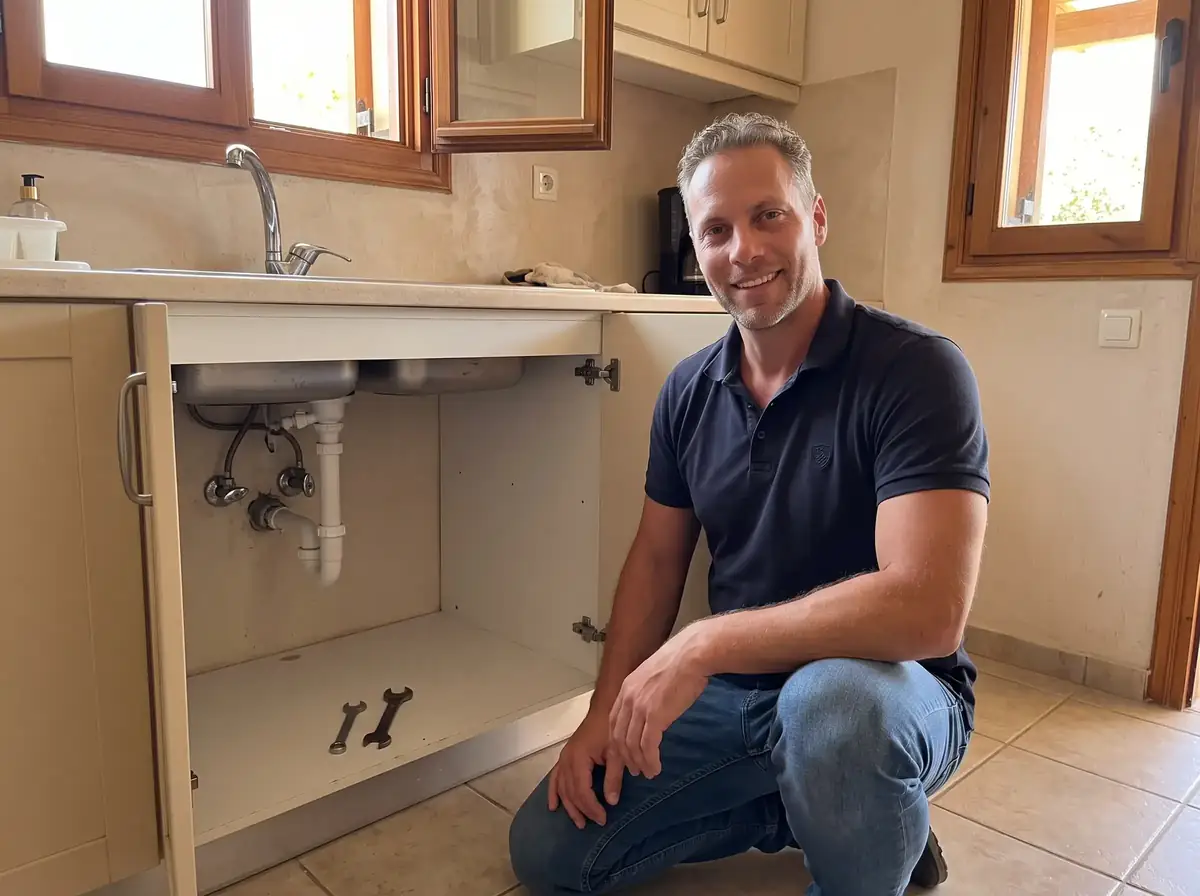 Gino from HappyHandyman working under a kitchen sink