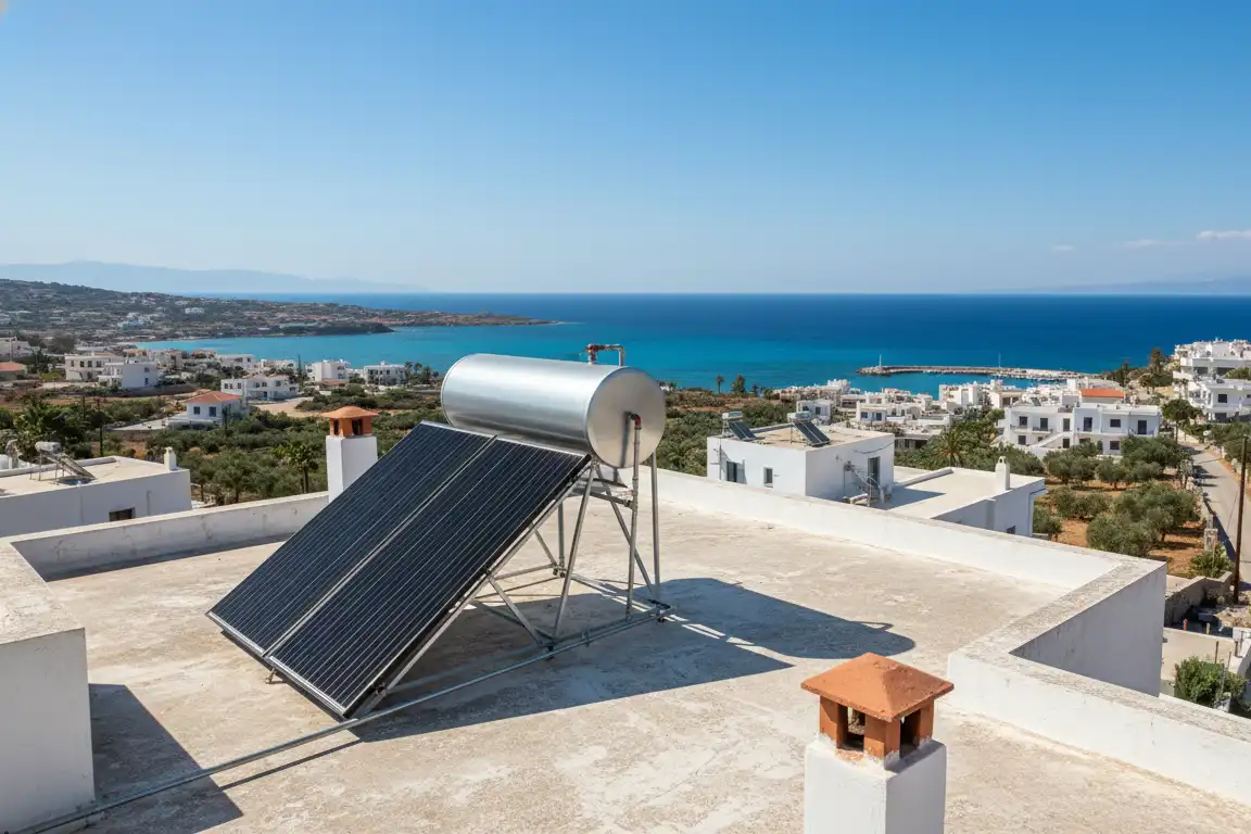 Plumber installed a solar panel and waterheater in Hersonissos, Crete.
